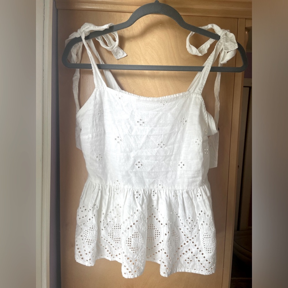 Madewell shoulder tie sleeveless peplum top